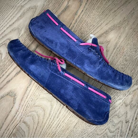 UGG Dakota Suede Mocassin Shearling Lined Slippers Purple Pink Women’s Size 7 - Picture 7 of 11